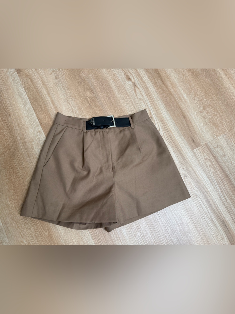 Prada Brown/Tan Lined Shorts with Blue Logo Tag - Picture 8 of 10